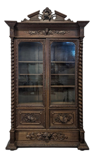 Louis XIII Style Glass-Fronted Bookcase in Oak