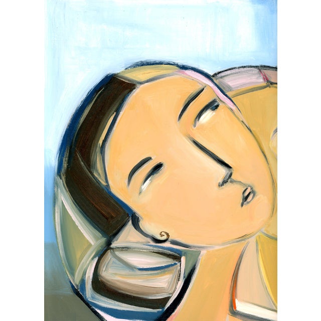 2020s Mid Century Modern Cubist Abstract Figurative Angels Vintage Swedish Inspired Oil Painting by Alexandra Swistak For Sale - Image 5 of 8