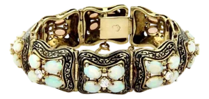 Opal Diamonds & Black Enamel 14K Yellow Gold Bracelet