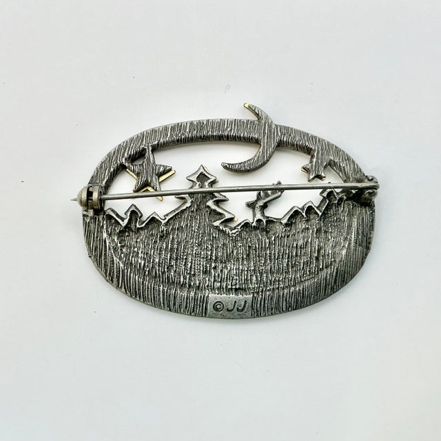 1980s Vintage Boho Chic Americana Hollywood Regency Christmas Tree & Deer Brooch. For Sale - Image 6 of 6
