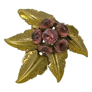 1930s Signed Style Metal Spec. n.y. Antique Brass Maple Leaf Dress Clip For Sale