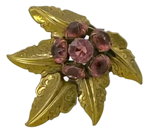 1930s Signed Style Metal Spec. n.y. Antique Brass Maple Leaf Dress Clip