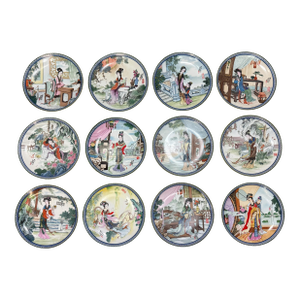 Vintage Traditional Japanese Jingdezhen Porcelain Geisha Decorative Plates - Set of 12