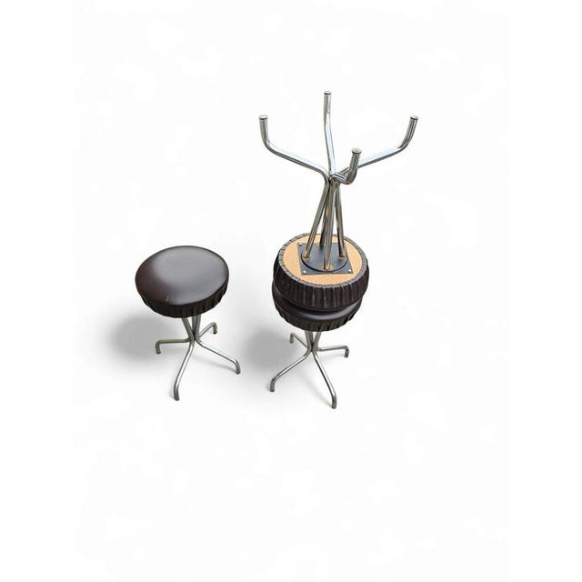 Chrome Frame Stools with Black Seats, 1970s, Set of 3 For Sale - Image 6 of 13