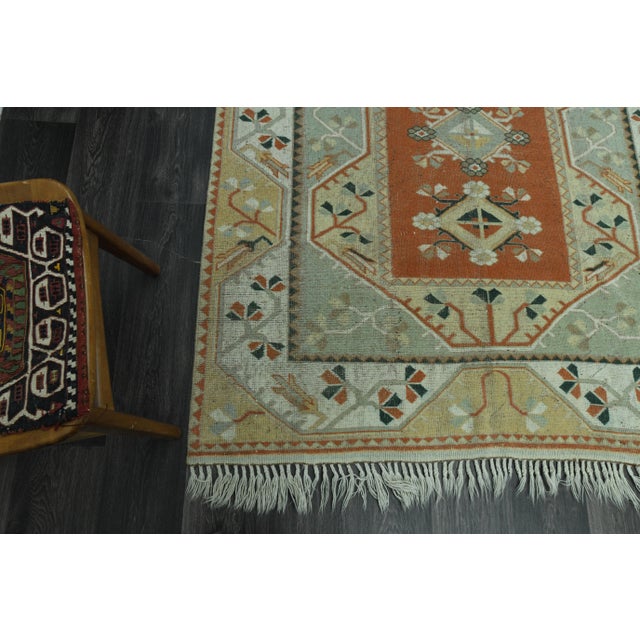 Orange 1970s Vintage Turkish Handmade Wool & Cotton Orange Area Rug For Sale - Image 8 of 11