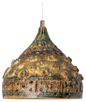Brown Green Ceramic Pendant Light, Denmark, 1970