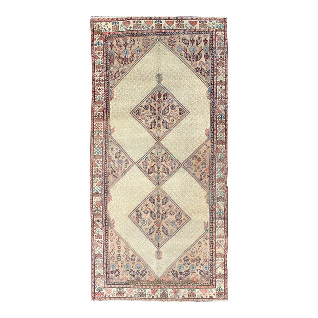 Antique Persian Serab Gallery Runner With Camelhair Field and Geometric Motifs For Sale
