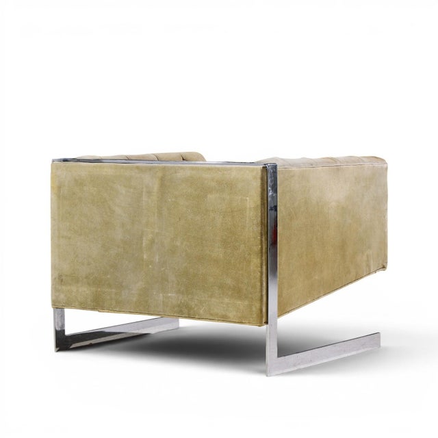 Milo Baughman for Thayer Coggin Mid Century Cantilever Steel Tufted Lounge Chairs - Pair For Sale - Image 10 of 12