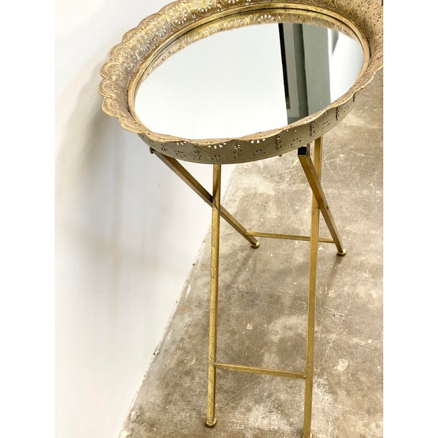 Gold Metal Oval Filigree Mirrored Folding Accent Table Chairish