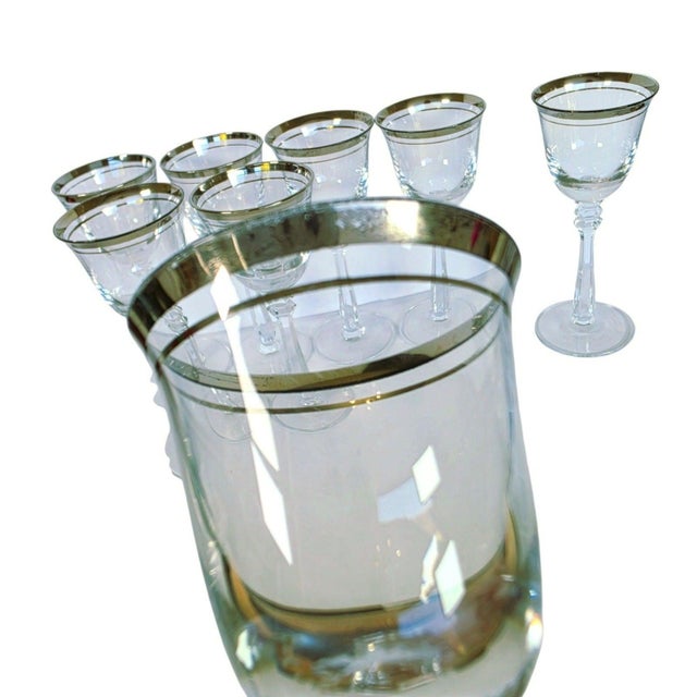 Vintage Mikasa Silver Mist 57618 Cordial Glasses Platinum Rim Set of 8, 1979-87 For Sale - Image 11 of 15