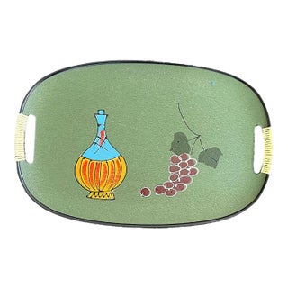 Mid-Century Modern Bar Tray, Hand-Painted Wine & Grape Motif For Sale