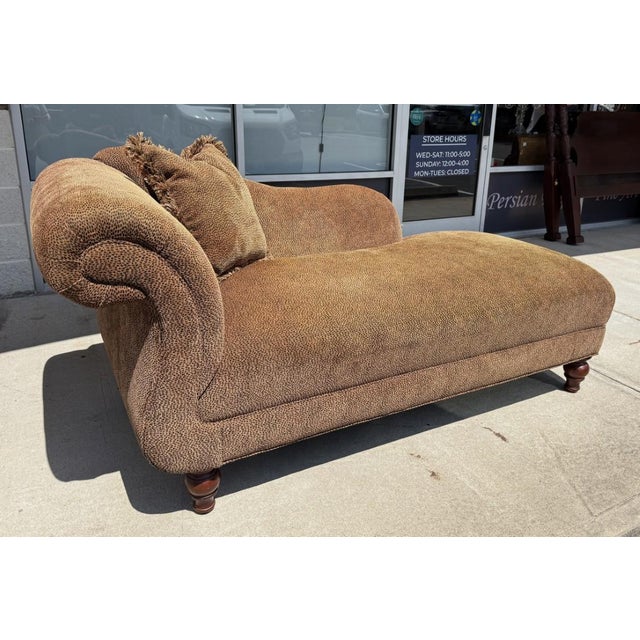 Hollywood Regency Late 20th Century Leopard Print Upholstered Chaise Lounge With Pillow For Sale - Image 3 of 10