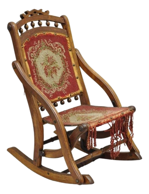 Antique Eastlake Victorian Walnut Small Child's Folding Rocker Rocking Chair