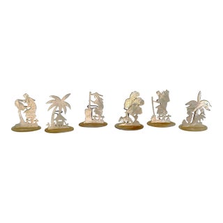 1930’s Vintage Palm Beach, Tropical Figurative Place Card Holders Intricately Carved in Mother-of-Pearl, Set of 6 For Sale