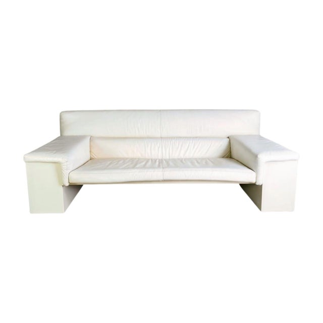 White Three-Seater Leather Sofa in White by Cini Boeri, 1980 For Sale - Image 8 of 8