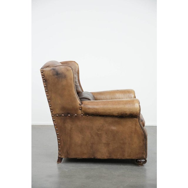 Large Cowhide Leather Wing Chair For Sale - Image 3 of 16
