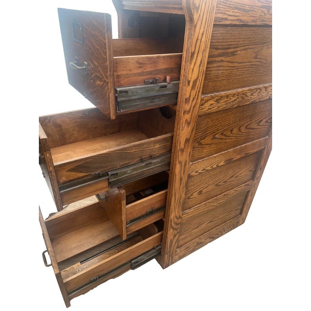 Wood Antique Yawman and Erbe Tiger Oak Vertical File Cabinet Arts and Crafts C1910 For Sale - Image 7 of 12