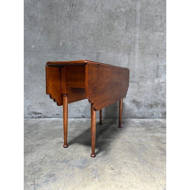Queen Anne 18th C Queen Anne Cherry Drop Leaf Table New England Pad Foot Antique Diminutive For Sale - Image 3 of 11