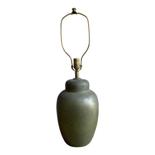 Mid-Century Pottery Green Lamp For Sale