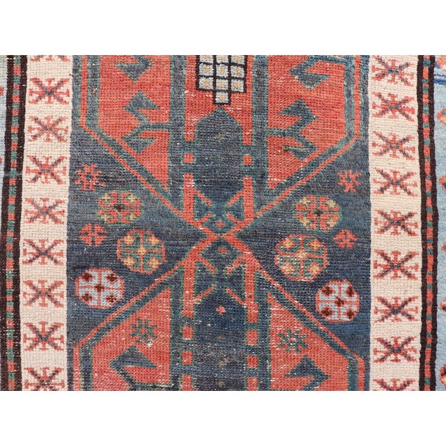 Antique Colorful Persian Heriz-Serapi Runner With a Bold Geometric Design 3'1 X 10'10 For Sale - Image 11 of 13