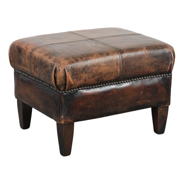 Vintage Brown Sheepskin Ottoman For Sale