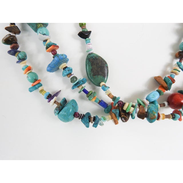 Contemporary Turquoise Mixed Stone Multi Strand Necklace For Sale - Image 4 of 6