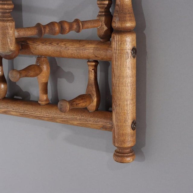 Antique Oak Stick & Ball Hat Rack With Mirror C1920 For Sale - Image 9 of 9
