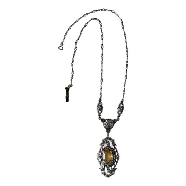 Antique Sterling Silver and Citrine Art Nouveau Necklace For Sale