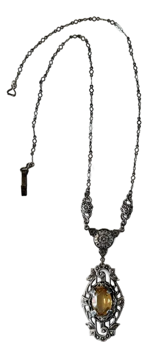 Antique Sterling Silver and Citrine Art Nouveau Necklace