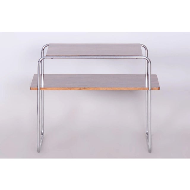 Bauhaus Side Table, Hynek Gottwald, Walnut, Chrome, Czechia, 1930s For Sale - Image 9 of 10