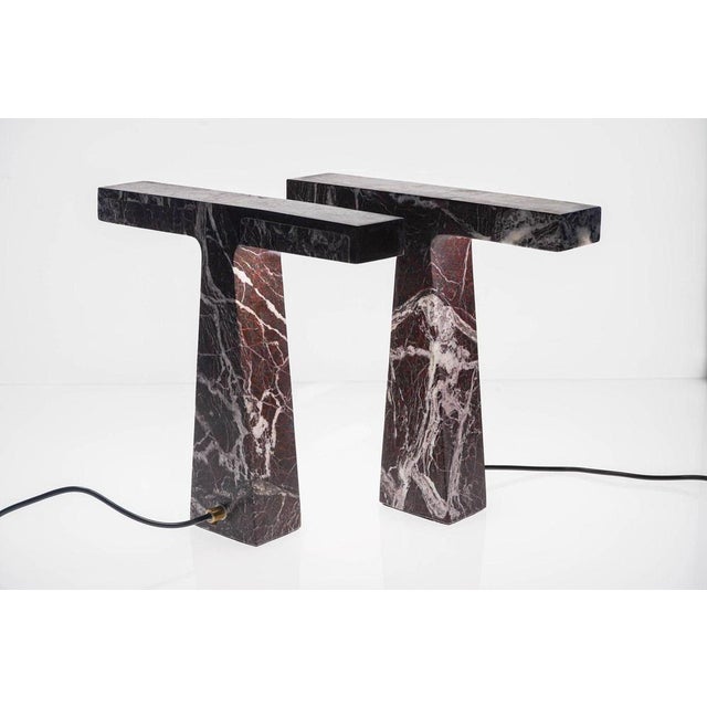 Gold Marble Table Lamps in Rosso Levanto Marble by Silvio Piattelli, Set of 2 For Sale - Image 8 of 18