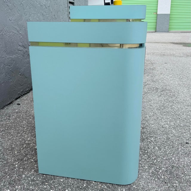 Postmodern Sky Blue Matte Laminate Credenza With Gold Accent For Sale - Image 4 of 9