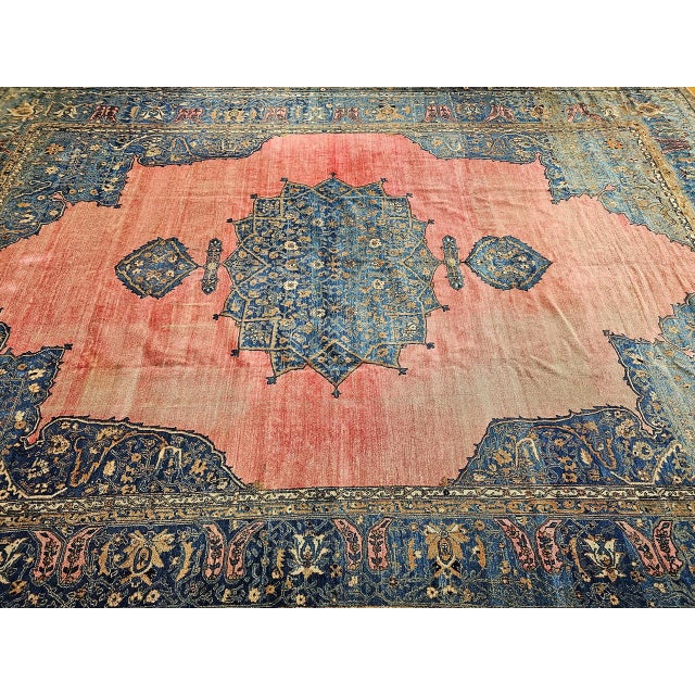 19th Century Oversized Persian Khorassan Rug, Hand-Knotted Wool, Floral Pattern, Red & Blue, 11x16 For Sale - Image 9 of 18