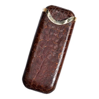 Rare Art Deco Antique Asprey 9k Gold Leather Cigar Case Tobacciana For Sale