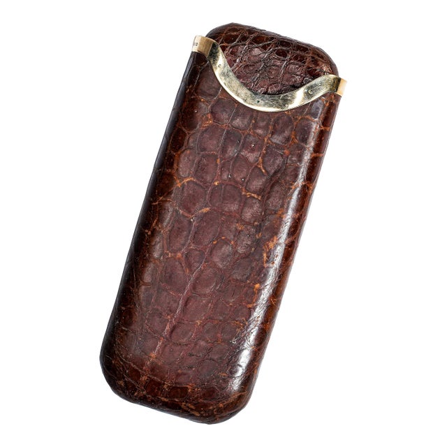 Rare Art Deco Antique Asprey 9k Gold Leather Cigar Case Tobacciana For Sale