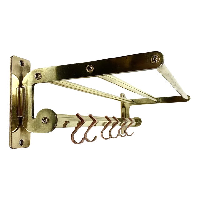 Antique Two Tone Brass Wall Coat Rack, 1930s For Sale