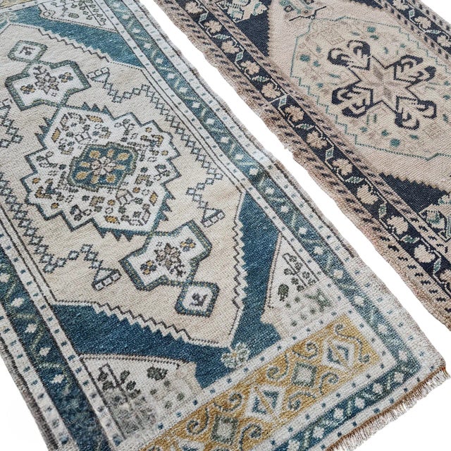 Beige 1970s Oushak Wool Small Hand-Knotted Turkish Rug - a Pair For Sale - Image 8 of 9