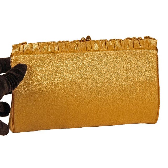 1970s Vintage Harry Levine Usa Gold Lame Evening Clutch For Sale - Image 5 of 11