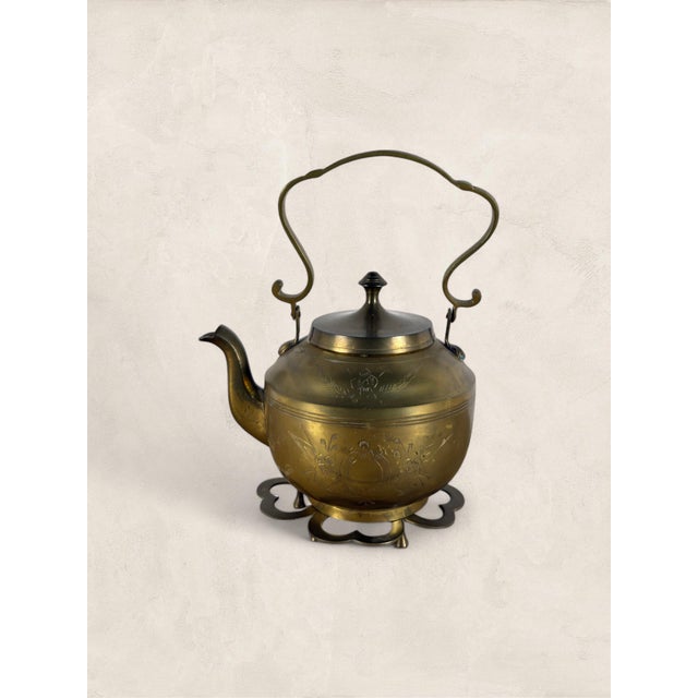 Late 19th Century Antique English Victorian Brass Teapot With Stand For Sale - Image 5 of 7