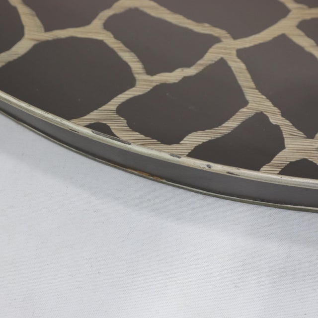 Vintage Large Oval Tole Tray - Hand Painted Brown and Cream Giraffe Animal Print Decorative Tray For Sale - Image 10 of 15