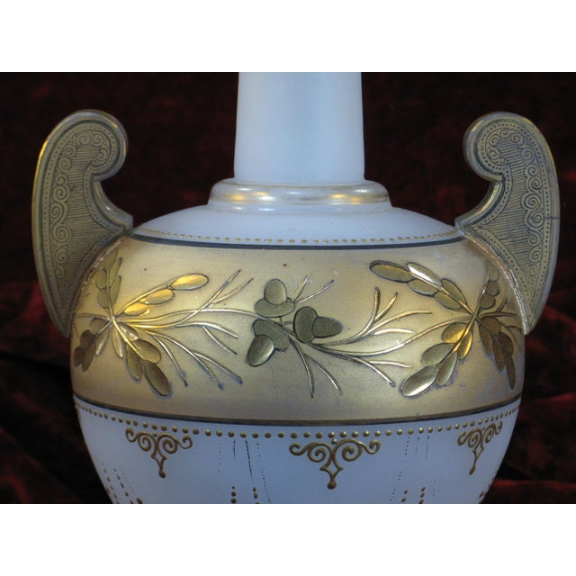 This is an exquisite antique Bohemian Moser style glass lamp with a stunning gold leaf design. The lamp has a corded...