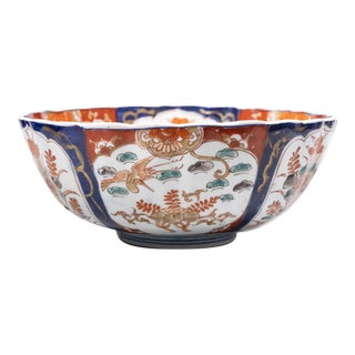 Antique 19th Century Japanese Imari Scalloped Punch Bowl Centerpiece For Sale