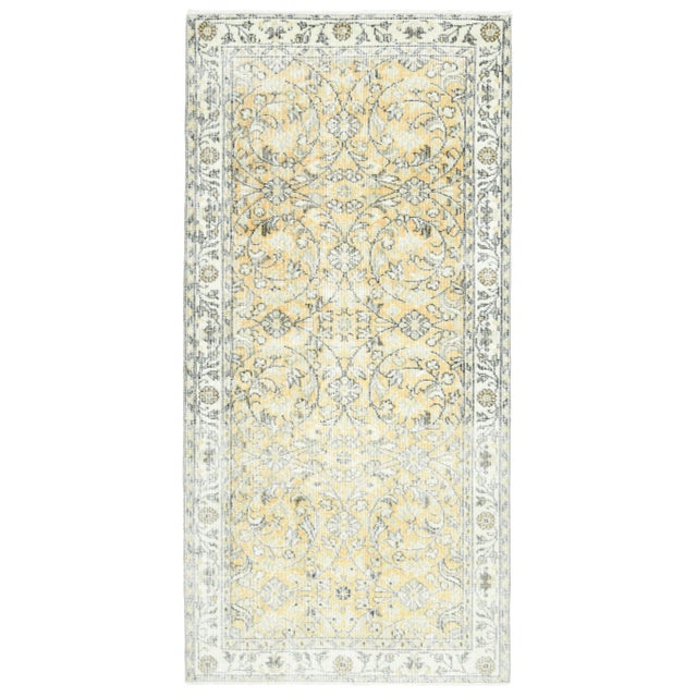 Vintage Turkish Oushak Handmade Wool Cotton Yellow Runner Rug For Sale - Image 11 of 11