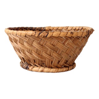 Vintage Handwoven Round Basket For Sale
