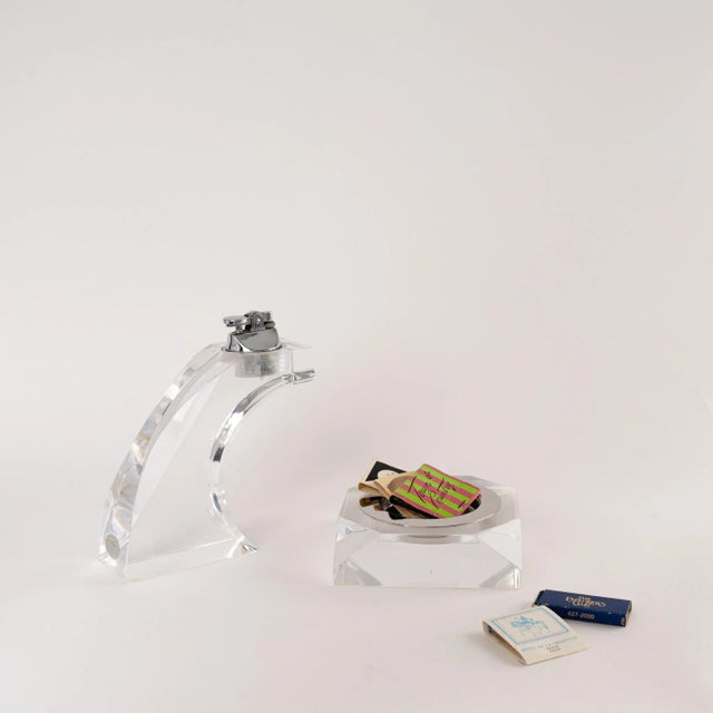 Vintage Astrolite Lucite Geometric Table Lighter and Ashtray Set For Sale - Image 9 of 12