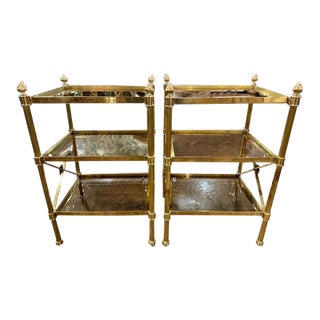 Pair Jansen Manner Brass and Glass Side Tables For Sale