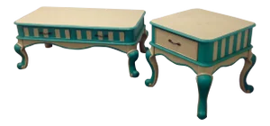 Mid-Century Turquoise & White Tables - A Pair