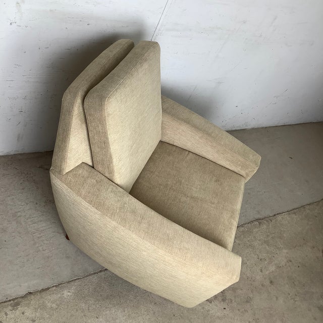 Wood Scandinavian Modern Lounge Chair and Ottoman — Faceted Back, Walnut Legs, Recently Reupholstered, 1960s For Sale - Image 7 of 16