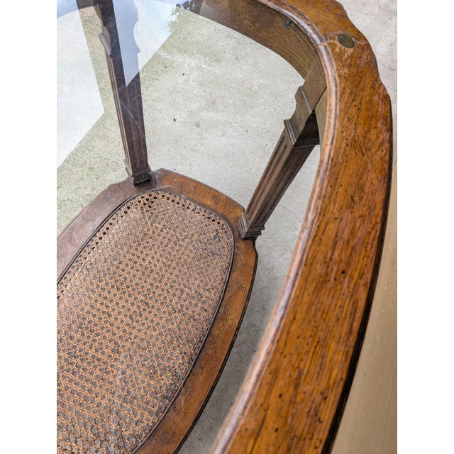 Vintage Two Tier Oval Glass Wood Woven Cane End Table Mid Century Neoclassical. For Sale In Dallas - Image 6 of 13