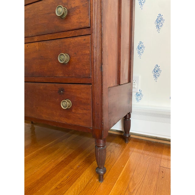 Antique Early 1800s American Neoclassical Cherry Chest of Drawers With Reeded Feet For Sale - Image 14 of 15